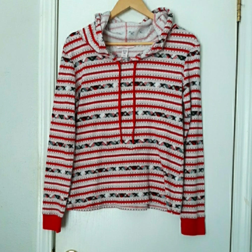Victoria's Secret Pullover Hoodie Base Layer Knit Plaid Striped Winter Top sz M